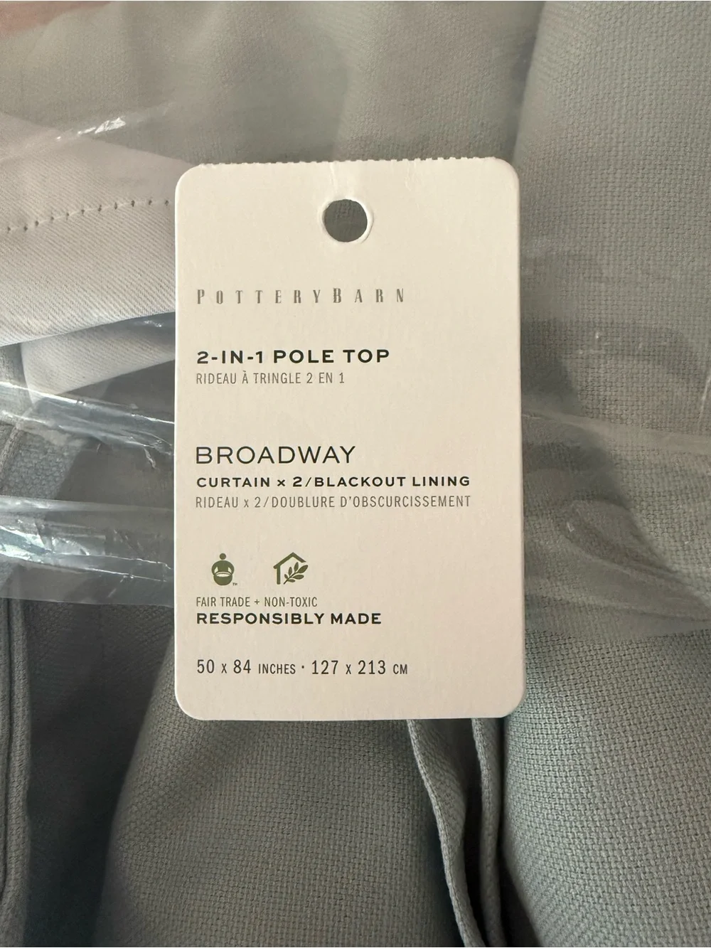 NWT SINGLE Pottery Barn Broadway Chambray Blue Blackout Curtain 50x84 in